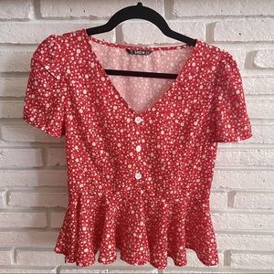 Red White Floral Peplum Top
